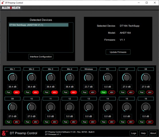 Allen&Heath DT Preamp Control Software