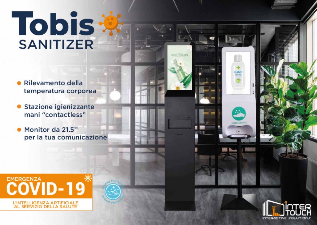 Tobis Hand Sanitizer All in one: Termoscanner – Digital Signage – Dispenser Gel Automatico